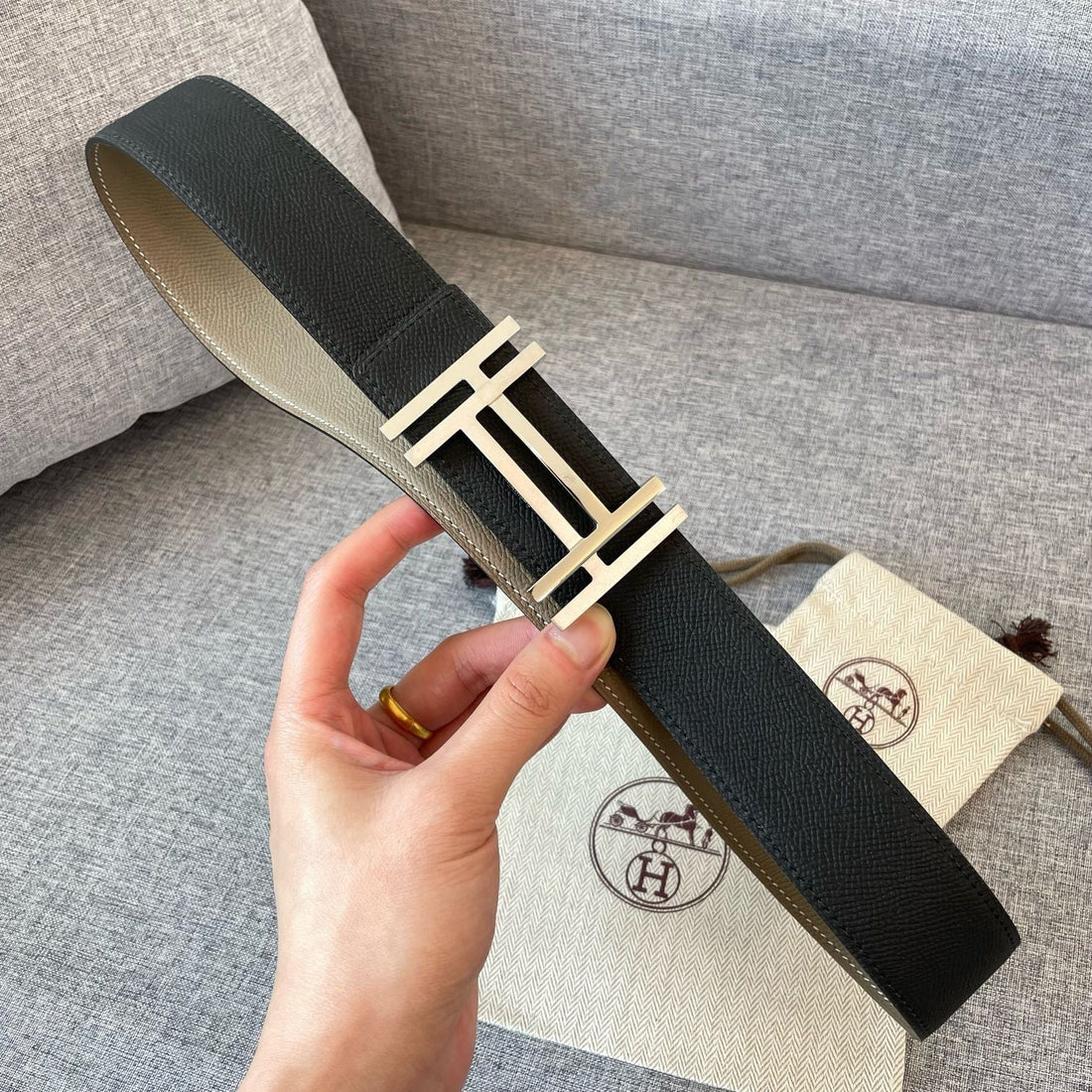 DOUBLE H 38MM BLACK GREY LEATHER