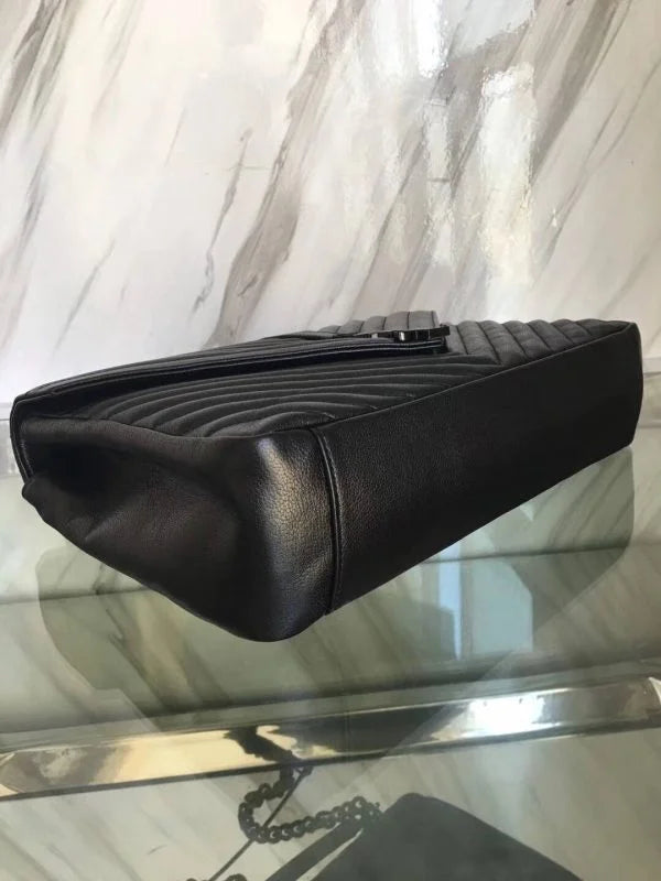YSL Envelope Leather Handbag in Black Hardware