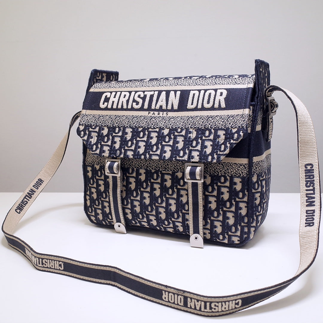 CAMP DOUBLE BUCKLE BAG 28 IN NAVY BLUE MONOGRAM OBLIQUE JACQUARD