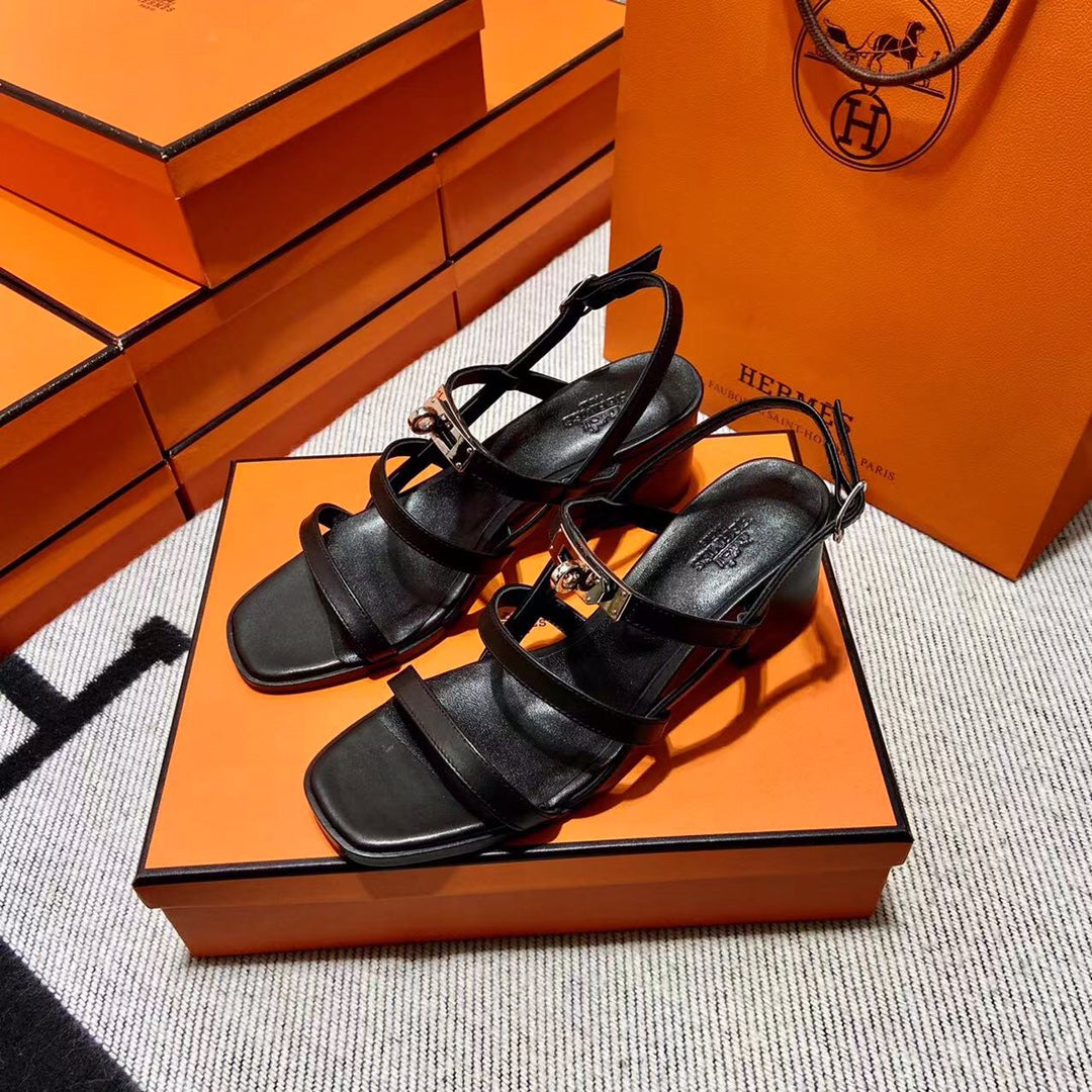 MID - SANDAL BLACK CALFSKIN