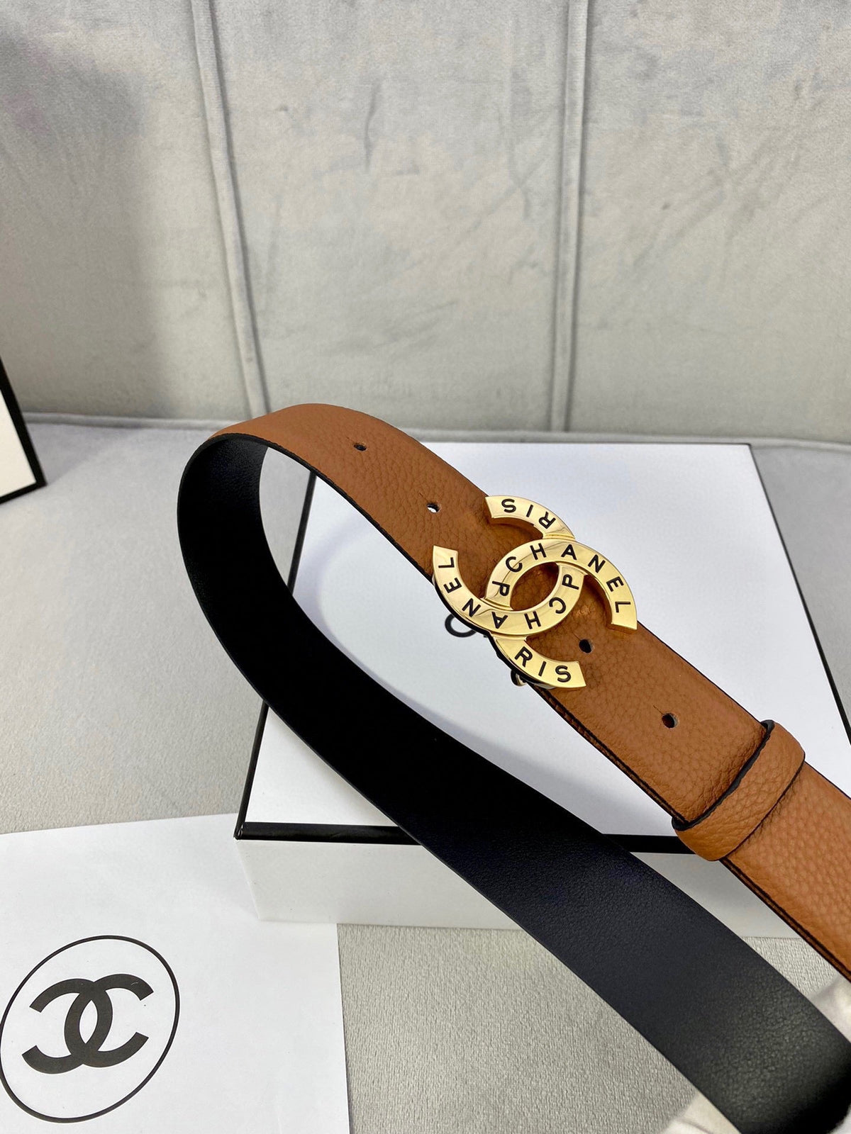 CC 30MM BELT IN BRONZE BROWN SMOOTH CALFSKIN WITH GOLD HARDWARE