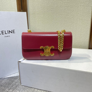CHAIN EMBOSSED ARMPIT BAG 20 IN WINE RED CALFSKIN