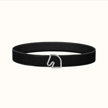 BOUCLE BELT BUCKLE & REVERSIBLE BLACK AND WHITE LEATHER STRAP 38MM SILVER HARDWARE