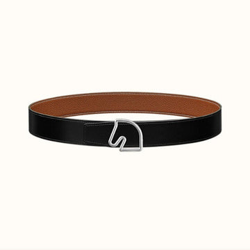 BOUCLE BELT BUCKLE & REVERSIBLE GINGER ORANGE AND BLACK LEATHER STRAP 38MM SILVER HARDWARE