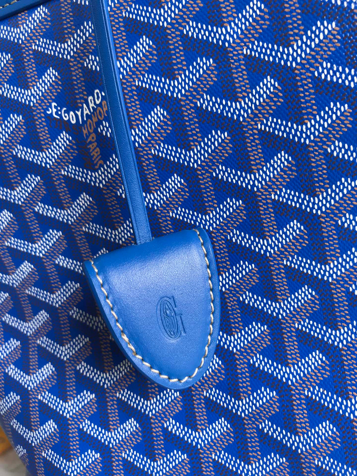 BELLECHASSE BIAUDE PM BAG 36 IN BLUE GOYARDINE CANVAS AND CALFSKIN TRIM