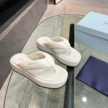 PRA THONG FLATFORM SANDALS WHITE LAMBSKIN