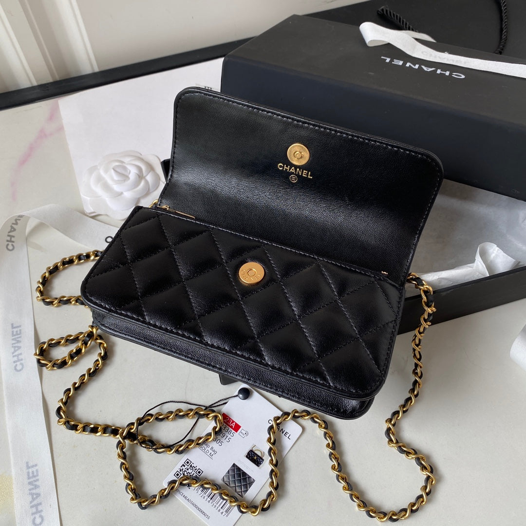 CC MINI 17 BAG IN BLACK CALFSKIN GOLD HARDWARE