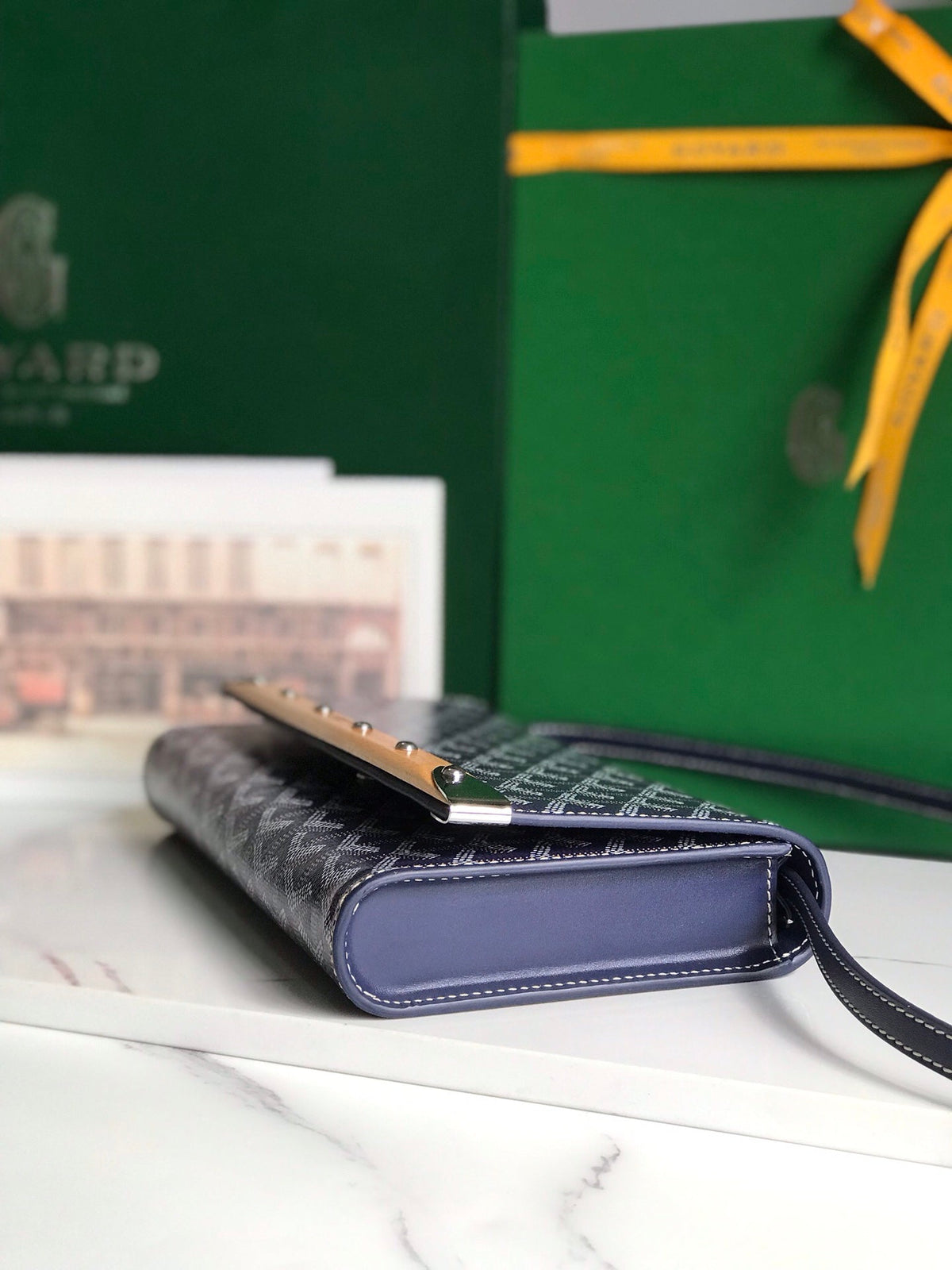 MONTE-CARLO PM CLUTCH 25 IN NAVY BLUE GOYARDINE CANVAS
