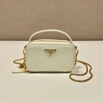 MINI HAND BAG 11 WITH GOLD STRAP IN WHITE PATENT CALFSKIN