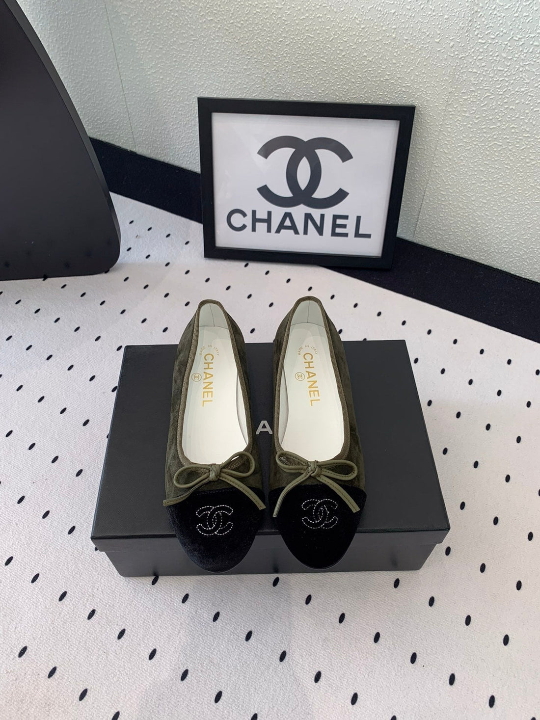BALLET FLAT OLIVE GREEN MIX BLACK VELVET