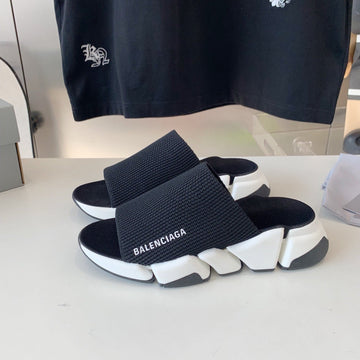 SPEED 2.0 SLIDE SANDAL IN BLACK RECYCLED KNIT AND WHITE SOLE