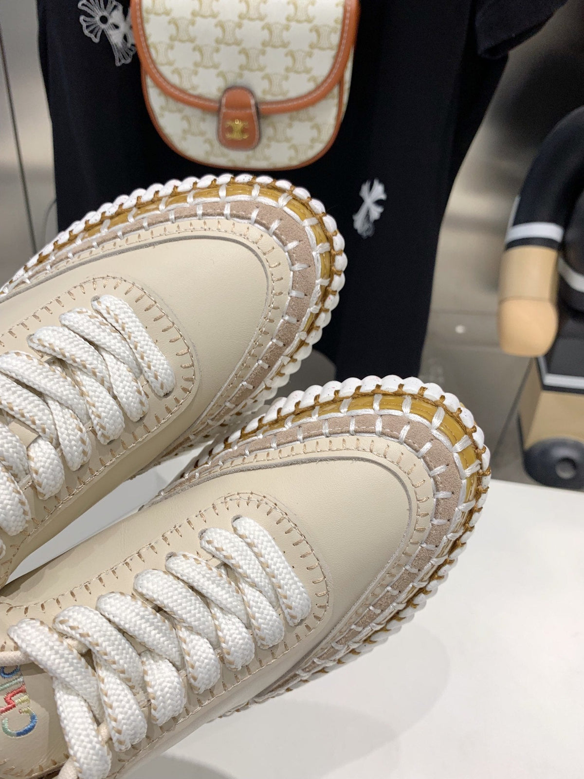 NAMA SNEAKER 5 CM IN BISQUE BEIGE CALFSKIN