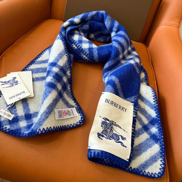 CHECK WOOL 182 CM SCARF COBALT BLUE 405043