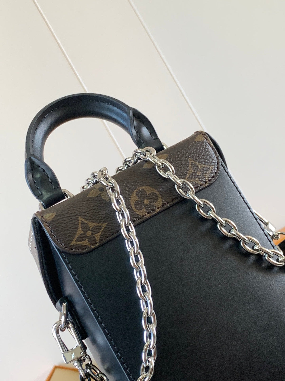 CAMERA BOX VIVE BAG 17 IN BLACK MONOGRAM CALFSKIN SILVER-TONE METALLIC