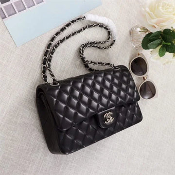 Chanel Silver Classic Double Flap 25 Shoulder Bag Black