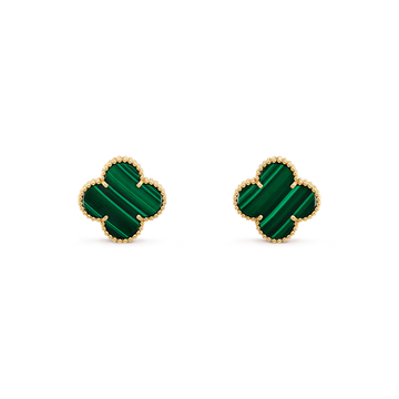CLOVER MINI MALACHITE GOLD EARRINGS