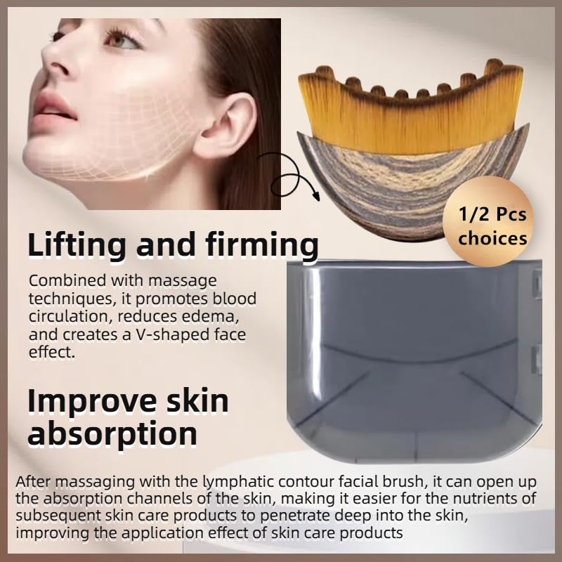 2 PCS Lymphatic Contour Face Brush for Sculpting – Anti-Puffiness, Detox & Lift, Improves Skin Glow & Absorption (2 Pcs Contour Face Brush)