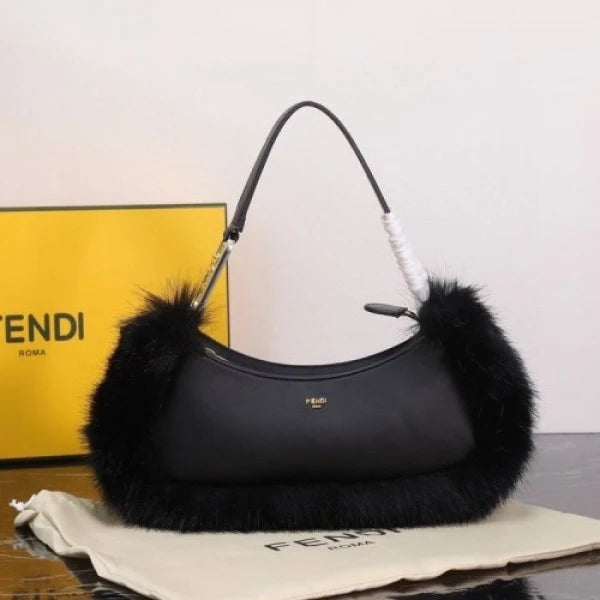 Fendi Anagram O Lock Swing Fur & Leather Pouch