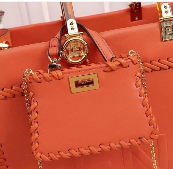 Fendi Sunshine Tote Bag Orange With Decorative Stitching