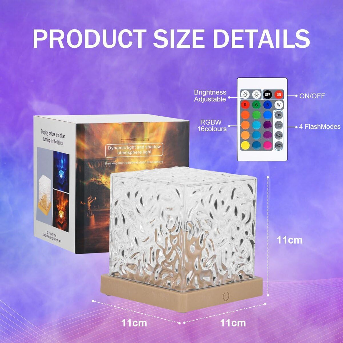 Ocean Wave Projector Lamp,Northern Lights Aurora Projector Light,16 Colors Gradual Rotating Flame Water Lamp，Cube Night Light with Remote Control for Living Room Bedroom Decor Hotel, etc
