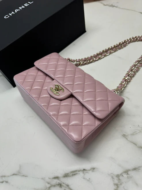 Chanel Classic Double Flap 25 Shoulder Bag Iridescent Pink