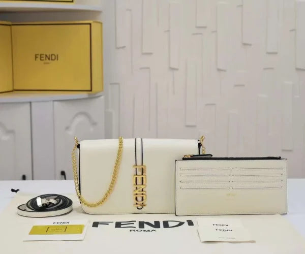 Fendi Brown Leather Messenger Bag With Metal Logo