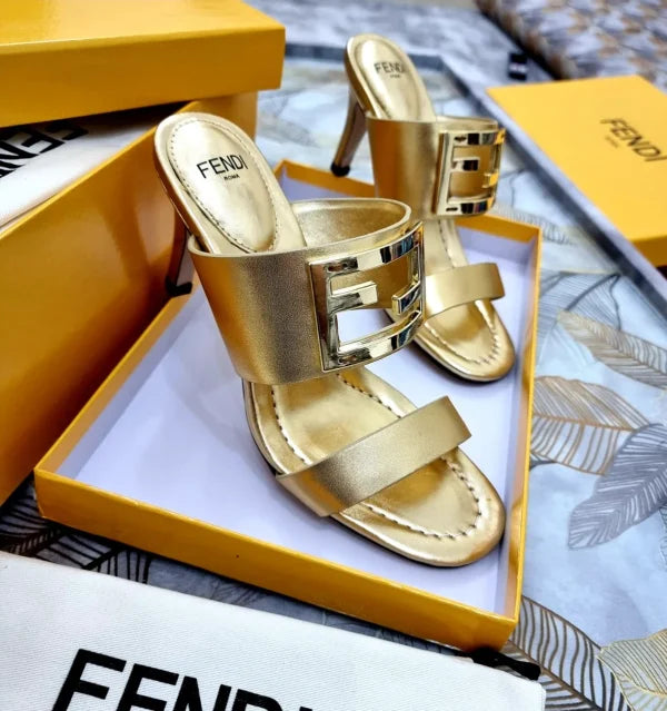 Fendi Leather Baguette Slide Sandals