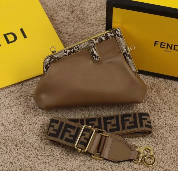 Fendi First Small Beige Raffia Macrame Bag