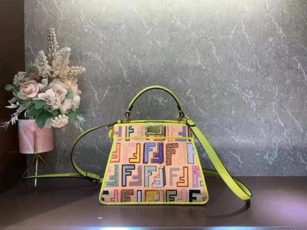 Fendi Canvas Embroidered Peekaboo Crossbody Bag