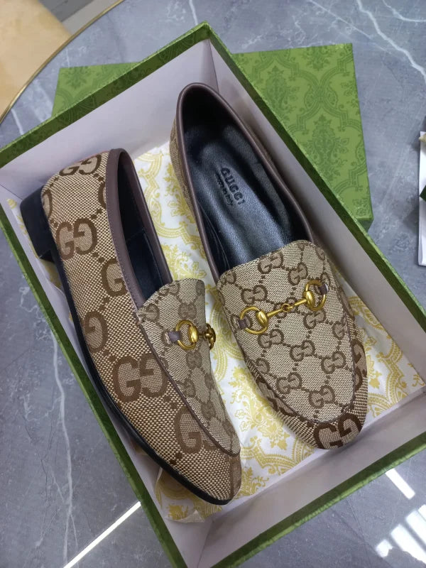 Camel GG Canvas Loafer Shoes
