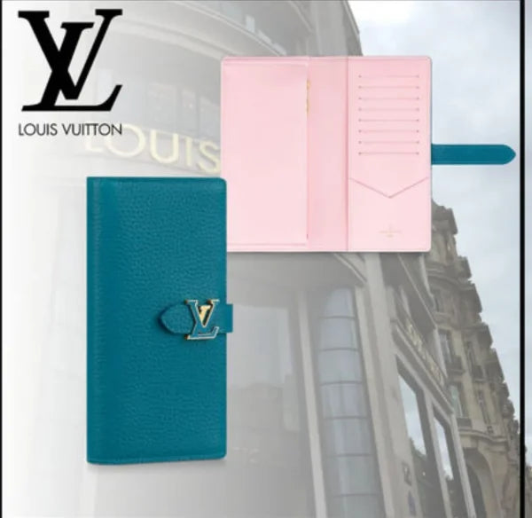 Louis Vuitton Unisex Faux Fur Plain Leather Bridal Logo Long Wallet