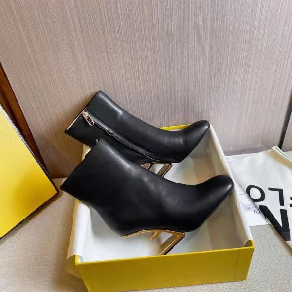 Fendi Ankle Boots Women Leather F Toe Interior Side Zipper