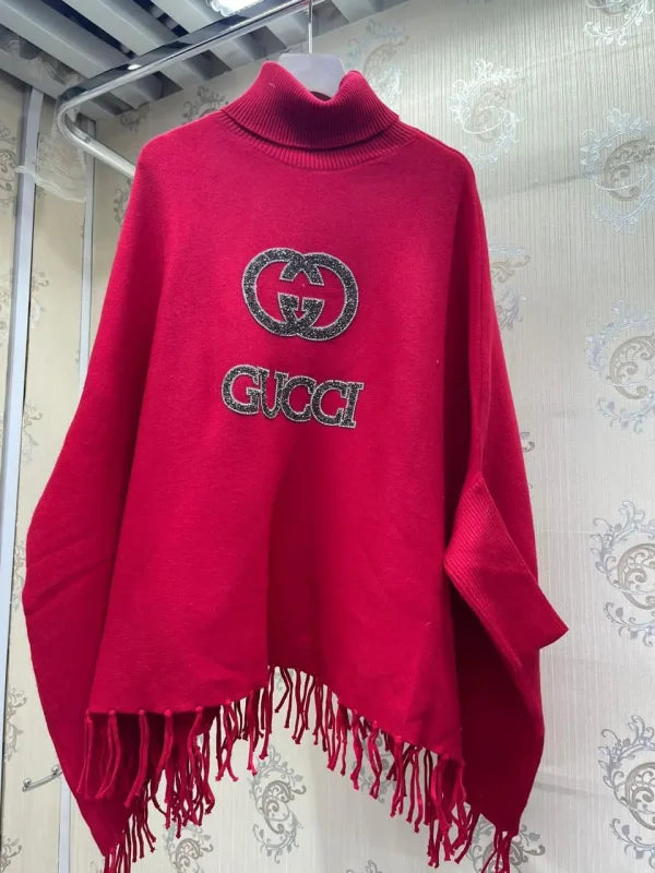 Gucci Logo Printed Long Sleeve Fleece Poncho