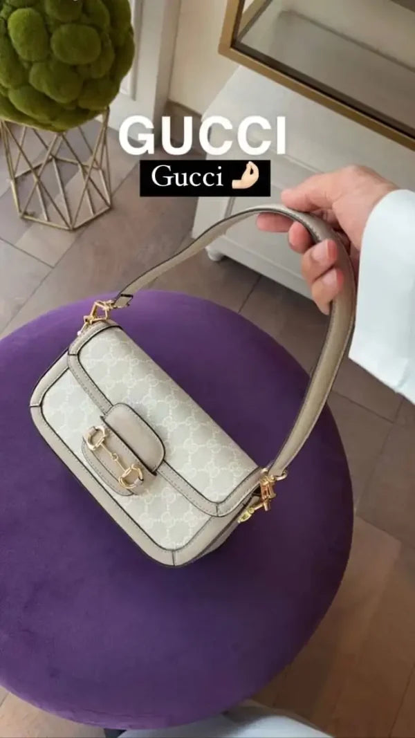 Gucci Horsebit GG Logo Print Shoulder Bag