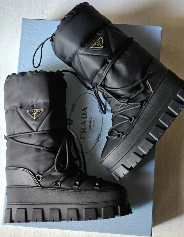 Prada Snow Plush Lace-Up Boots