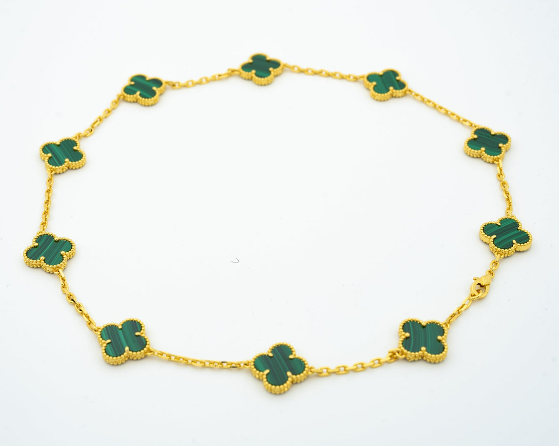 VINTAGE MALACHITE NECKLACE 10 MOTIFS GOLD