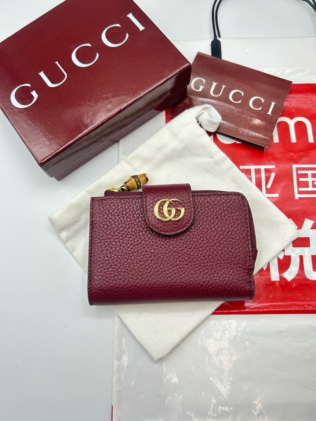 Gucci Leather Bamboo GG Marmont Compact Wallet