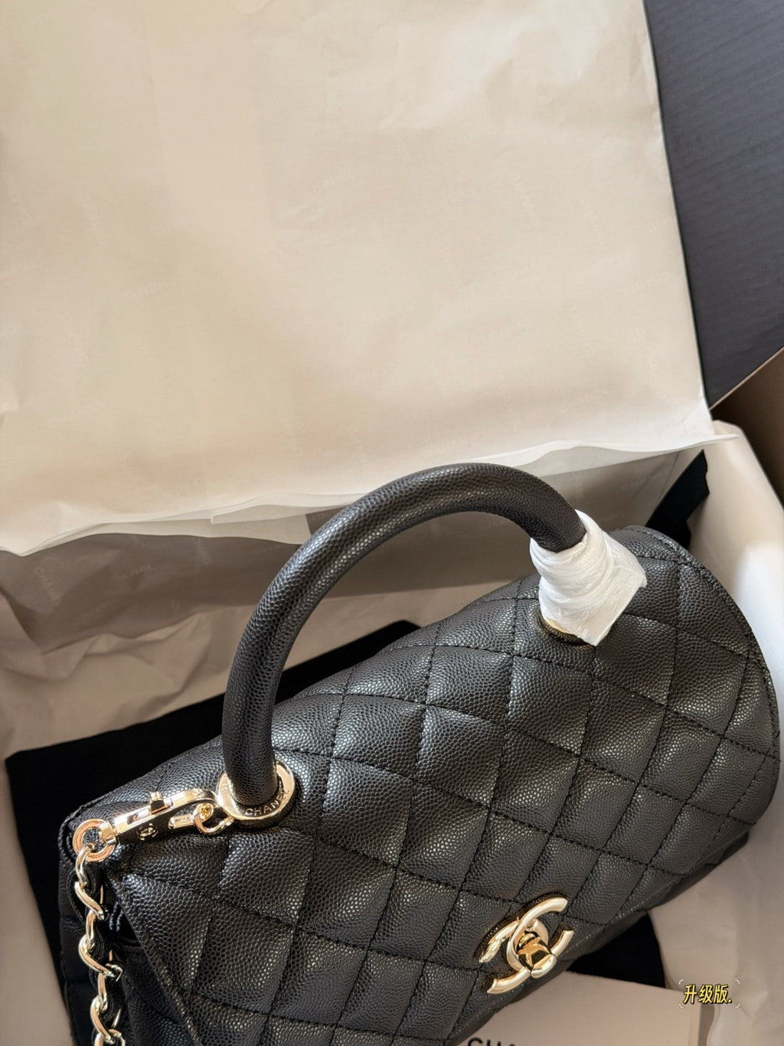 Chanel Top Handle Handbag Black Flap Leather Bag
