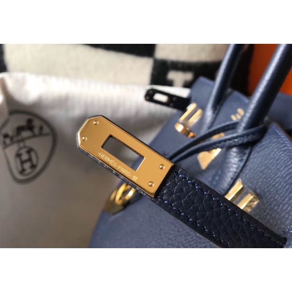HERM Birkin 25cm Bag In Navy Blue Clemence Leather GHW