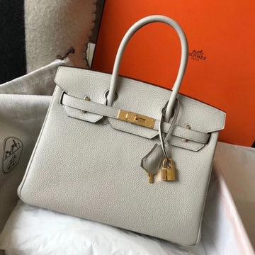 HERM Birkin 30cm Bag In Pearl Grey Clemence Leather GHW