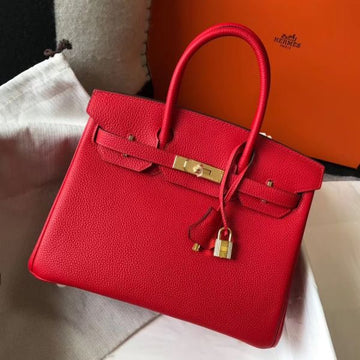 HERM Birkin 30cm Bag In Red Clemence Leather GHW