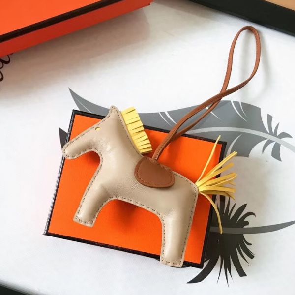 HERM Rodeo Horse Bag Charm In Beige/Camarel/Yellow Leather