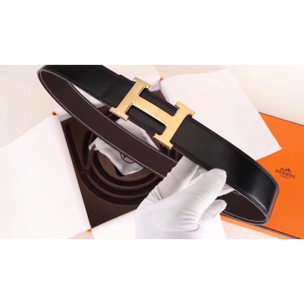 HERM H Belt Buckle & Chocolate Clemence 32 MM Strap