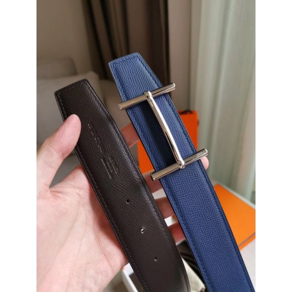 HERM H d'Ancre Reversible Belt In Indigo/Black Epsom Leather