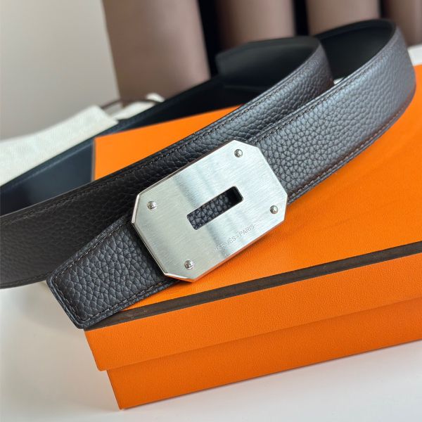 HERM Neo Reversible Belt 32MM in Chocolate Clemence Leather