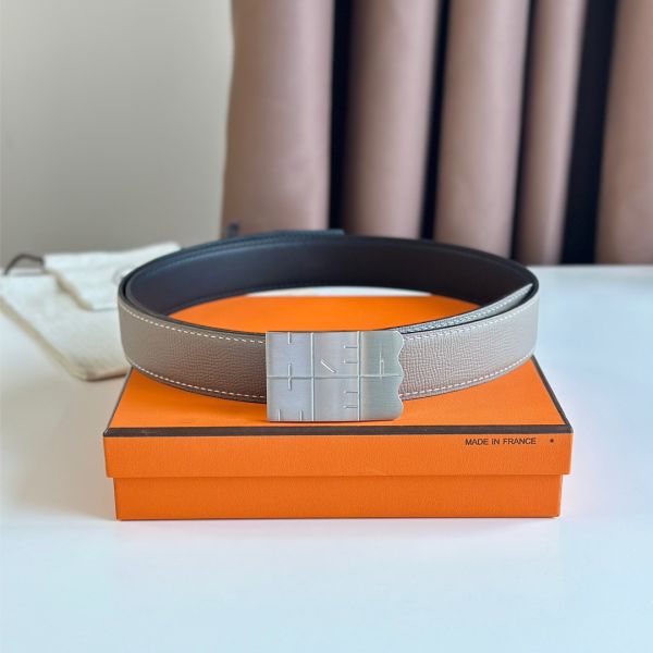 HERM Typo Reversible Belt 32MM in Grey Epsom Calfskin