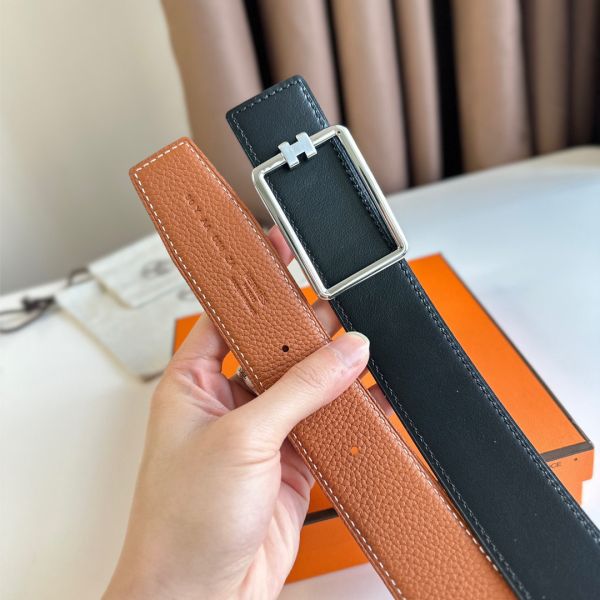 HERM Tube H Reversible Belt 38MM in Gold Clemence Leather