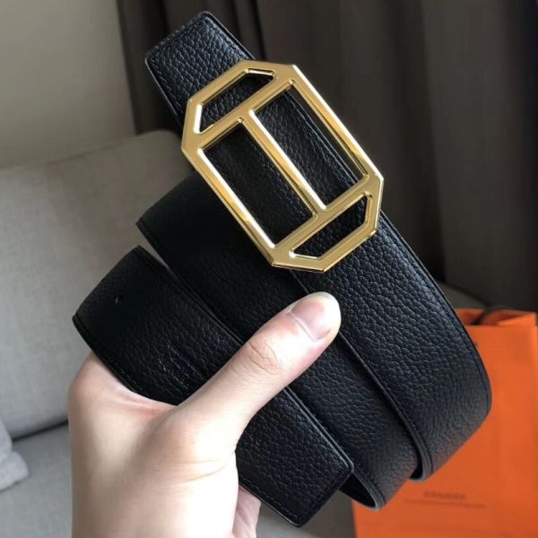 HERM Pad Reversible Belt In Black Clemence Leather