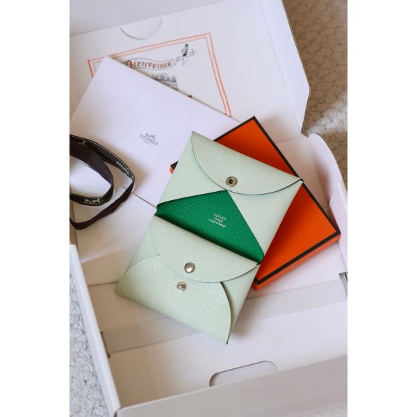 HERM Calvi Duo Verso Card Holder in Vert Fizz Mysore Goatskin