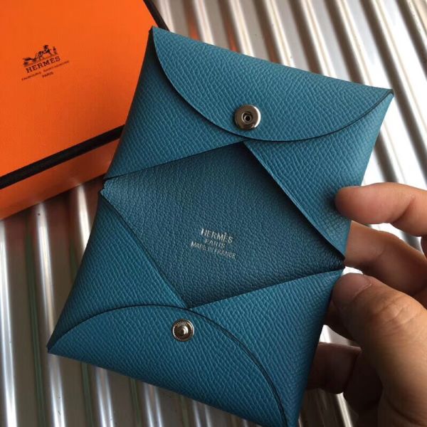 HERM Calvi Card Holder In Blue Jean Epsom Leather
